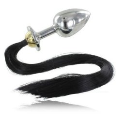 Plug Anal C/ Cauda Metal Hard Black Hair Pony Plug Anal