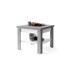 Mesa de centro/comedor extensible LIA cinza betão/branco com prateleira
