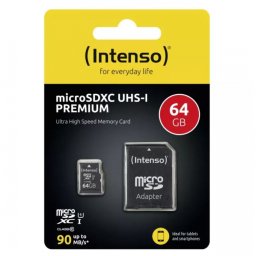 Cartão de Memória INTENSO 64GB microSDXC UHS-I PREMIUM com Adapatador