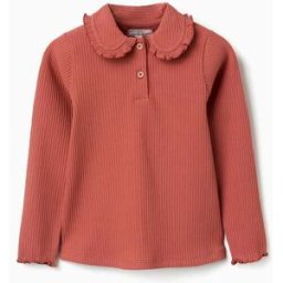 ZIPPY T-shirt de manga comprida canelada com gola de folhos para menina, terracota Castanho 6-7 Years