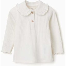ZIPPY T-shirt de manga comprida canelada com folhos para bebé menina, branco Branco 12-18 Months