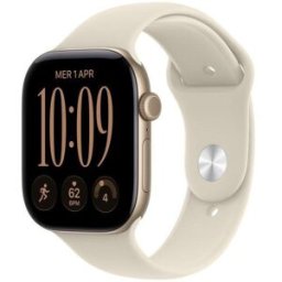 Apple Watch Series 12 GPS 46mm Caixa Alumínio Dourado Claro Bracelete Desportiva Sand S/M