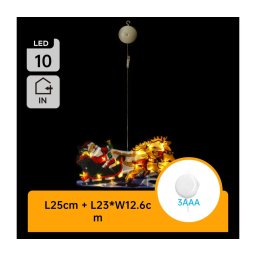 Aigostar - Decoração LED Natal Santa com Renas 13,4cm, 3xAAA