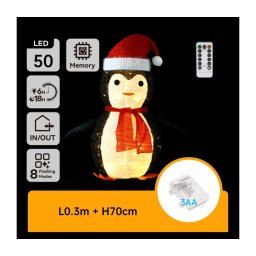 Aigostar - Decoração de Natal LED para exterior 50xLED/3xAA 0,7m IP44 pinguim