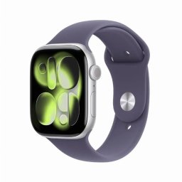 Apple Watch Series 11 GPS 46mm Alumínio Prateado c/ Bracelete Desportiva Roxo Névoa - M/L