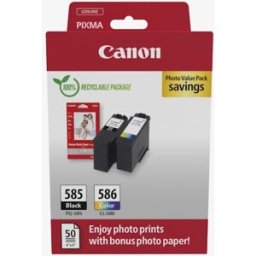 Canon Pack Tinteiros PG-585XL - Preto + Cores + Papel Fotográfico Brilhante