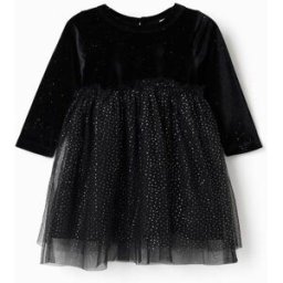 ZIPPY Vestido de manga comprida em veludo e tule para bebé menina, preto Preto 12-18 Months