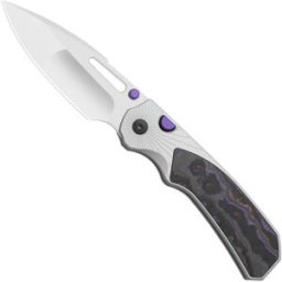 Kizer Durandal K3765BD3, Satin S35VN, Silver Aluminum and Purple Haze FatCarbon navalha, Gabor Hajagos design