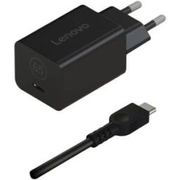 Carregador GaN Nano 65W p/ Portáteis e Smartphones/Tablets + Cabo USB-C 1.8m (Preto) - LENOVO