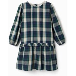 ZIPPY Vestido de algodão xadrez com plissado B&S; para menina, azul/verde/bege Azul 6-7 Years