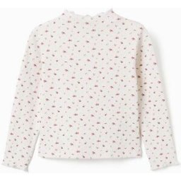 ZIPPY T-shirt canelada de manga comprida com padrão floral para menina, branco Branco 6-7 Years