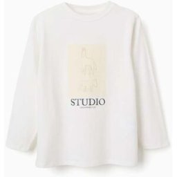ZIPPY T-shirt de manga comprida de algodão Studio para menino, branco Branco 13-14 Years