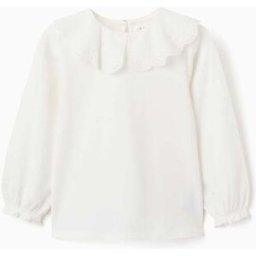 ZIPPY T-shirt de manga comprida com gola de bordado inglês para menina, branco Branco 11-12 Years