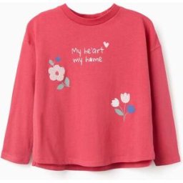 ZIPPY T-shirt de manga comprida com estampado de flores para menina, vermelho Vermelho 7-8 Years