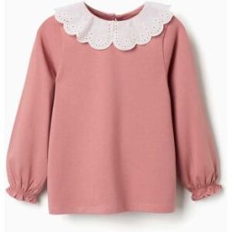 ZIPPY T-shirt de manga comprida com gola de bordado inglês para menina, rosa Rosa 11-12 Years