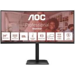 AOC CU34E4CV - Monitor LED - curvo - USB - 34" - 3440 x 1440 UWQHD @ 120 Hz - VA - 3500:1 - HDR10 - 4 ms - 2xHDMI, DisplayPort, USB-C - altifalantes - preto