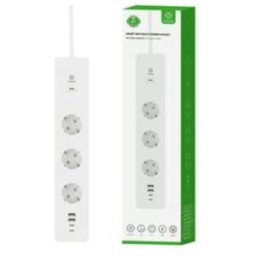 Woox R6132 Régua inteligente com 3 tomadas e 4 USB branca 1,5M
