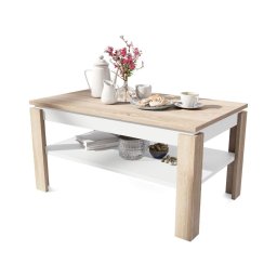 Mesa de centro extensível ADEN com tampo elevatório e prateleira, carvalho sonoma/branco