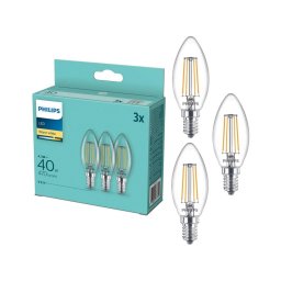 Pack de 3 lâmpadas LED Vintage Philips B35, soquete E14, 4,3 W, 230 V, 2700 K