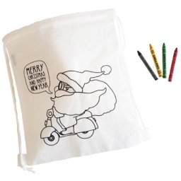 Saco Mochila Infantil de Natal Branca com Lápis de Cera - 5 unidades