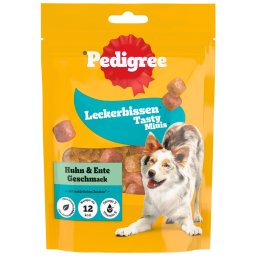 130g Pedigree Tasty Bites snacks para cão Chewy Cubes com frango e pato