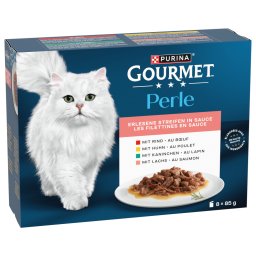 8x85g Vaca, frango, coelho e salmão Gourmet Perle saquetas gatos