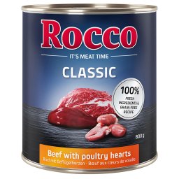 6x800g Vaca com coração de aves Rocco Classic comida húmida cão