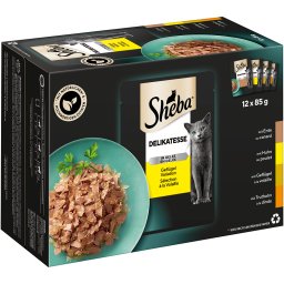 144x85g Delícias aves em gelatina Sheba comida húmida para gatos