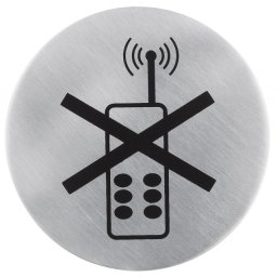Semn indicator pentru interzicere utilizare telefoane mobile (din inox), Ø 7.5 cm