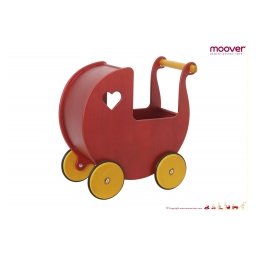 Carucior din lemn pentru papusi - culoare rosie