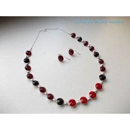 Set colier şi cercei din argint cu Cristale Swarovski roşii şi negre