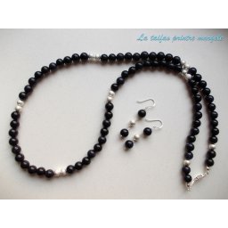 Set colier şi cercei din blue goldstone cu accesorii argintii