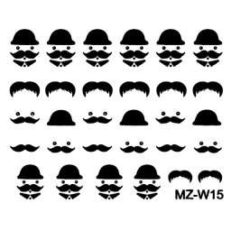 Abtibilde Unghii Mustati Negre, MZ-W15 (Abtibilduri Unghii - Tatuaje Unghii - Nail Stickere)