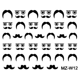 Abtibilde Unghii Mustati Negre, MZ-W12 (Abtibilduri Unghii - Tatuaje Unghii - Nail Stickere)