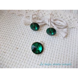 Set cercei şi pandant din argint cu cristale Swarovski rivoli Emerald