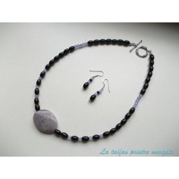 Set colier şi cercei din onix şi agat lila
