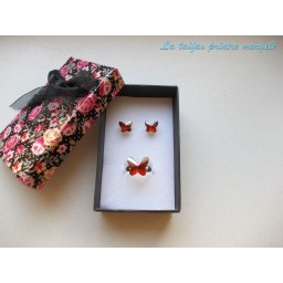 Set cercei şi inel reglabil argint cu Cristale Swarovski fluture Red Magma