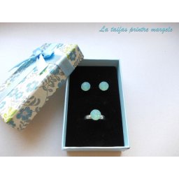 Set cercei şi inel reglabil argint cu Cristale Swarovski Blue Opal