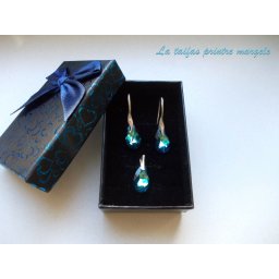 Set cercei şi pantantiv argint cu Cristale Swarovski lacrimă Bermuda Blue