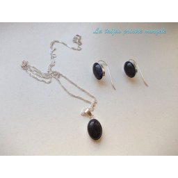 Set cercei şi pandantiv argint cu blue goldstone oval