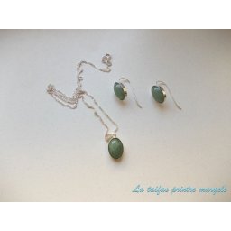 Set cercei şi pandantiv din argint cu aventurin verde oval