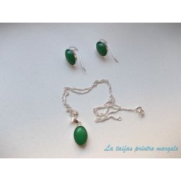 Set cercei şi pandantiv din argint cu agat verde oval