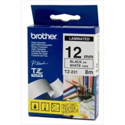 Banda laminata Brother TZ231, 8m/12mm negru/alb