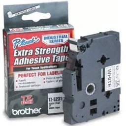 Banda laminata puternic adeziva Brother TZS231, 8m/12mm negru/alb