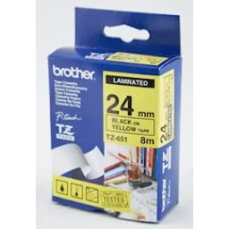 Bandă laminată Brother TZ651, 8m/24mm negru/galben