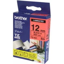 Bandă laminată Brother TZ431, 8m/12mm negru/rosu