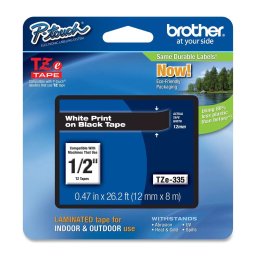 Banda laminata Brother TZ335, 8m/12mm alb/negru