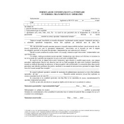 Formular consimtamant la internare in vederea tratamentului sau operatiei