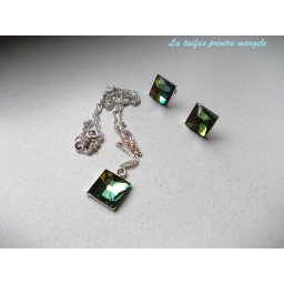Set cercei, lănţişor şi pandantiv din argint cu Cristale Swarovski pătrat Sahara Crystal