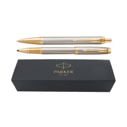 Set pix+roller Parker IM Royal Premium argintiu cu accesorii aurii